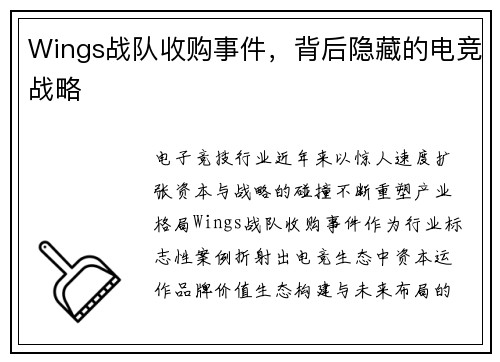 Wings战队收购事件，背后隐藏的电竞战略